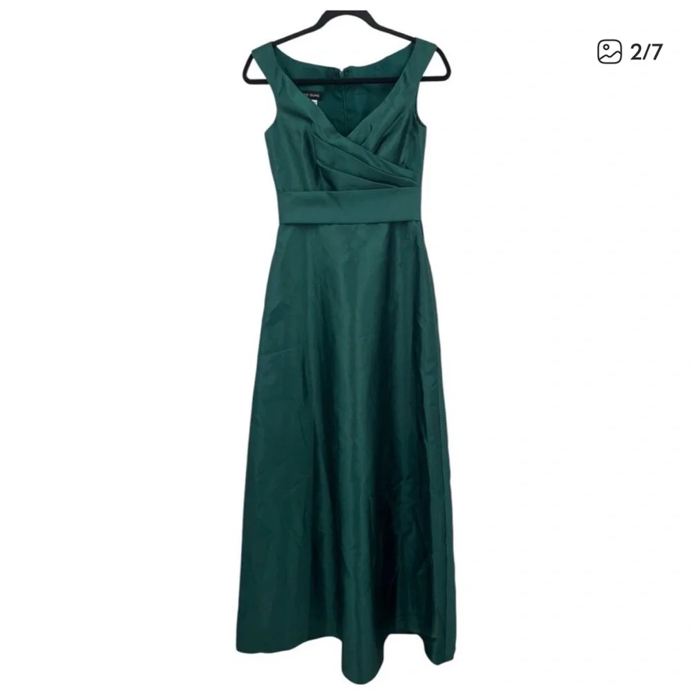 Alfred Sung dress D811s off the shoulder draped wrap satin maxi green size 2 - Picture 4 of 4